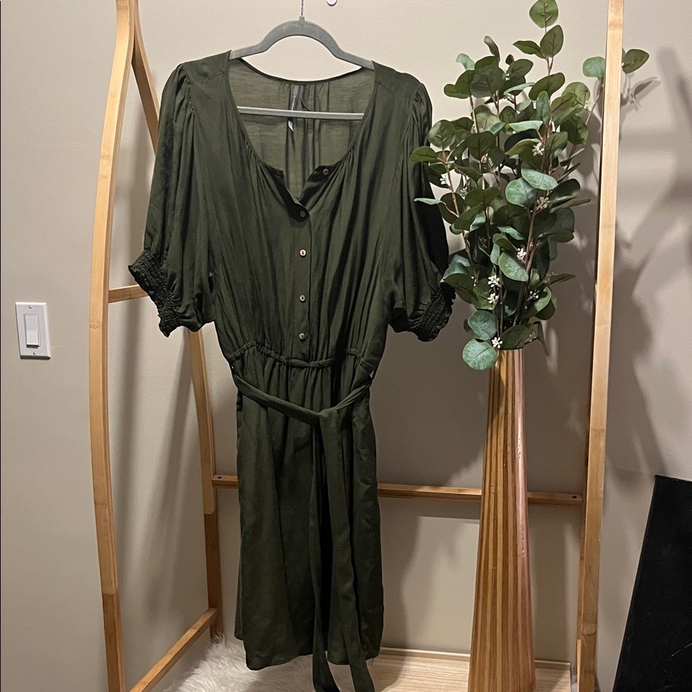 Anthropologie Olive Green Short Sleeve Dress